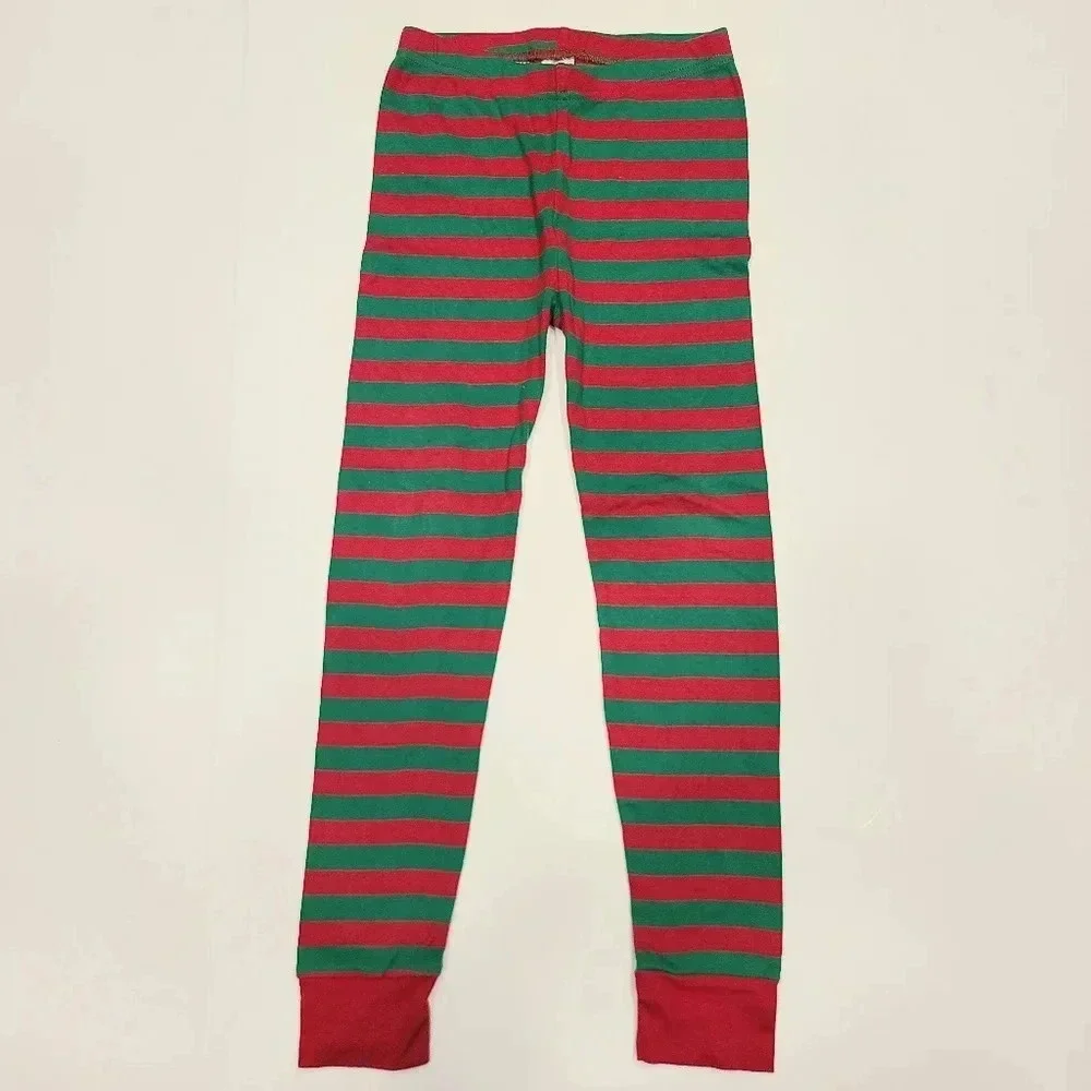 Childrens Place Christmas Holiday Elf Red Green Striped Pajama Bottom Leggings 7